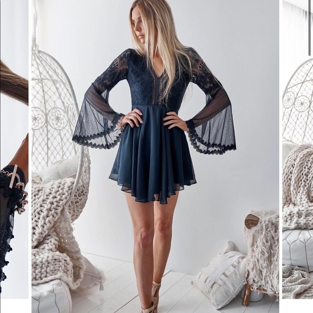 Navy Lace Boho Dress